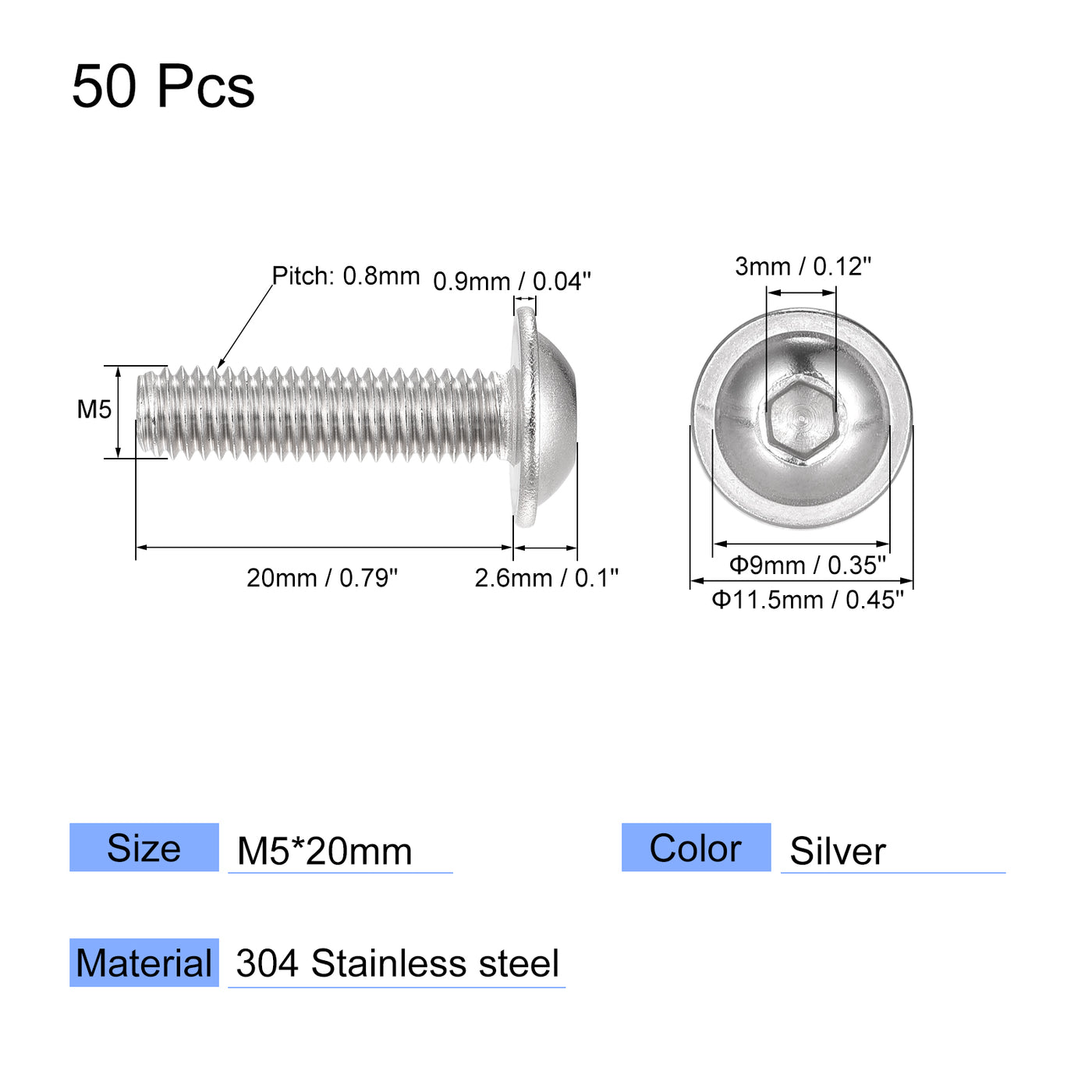uxcell 304 Stainless Steel Flanged Button Head Socket Cap Screws