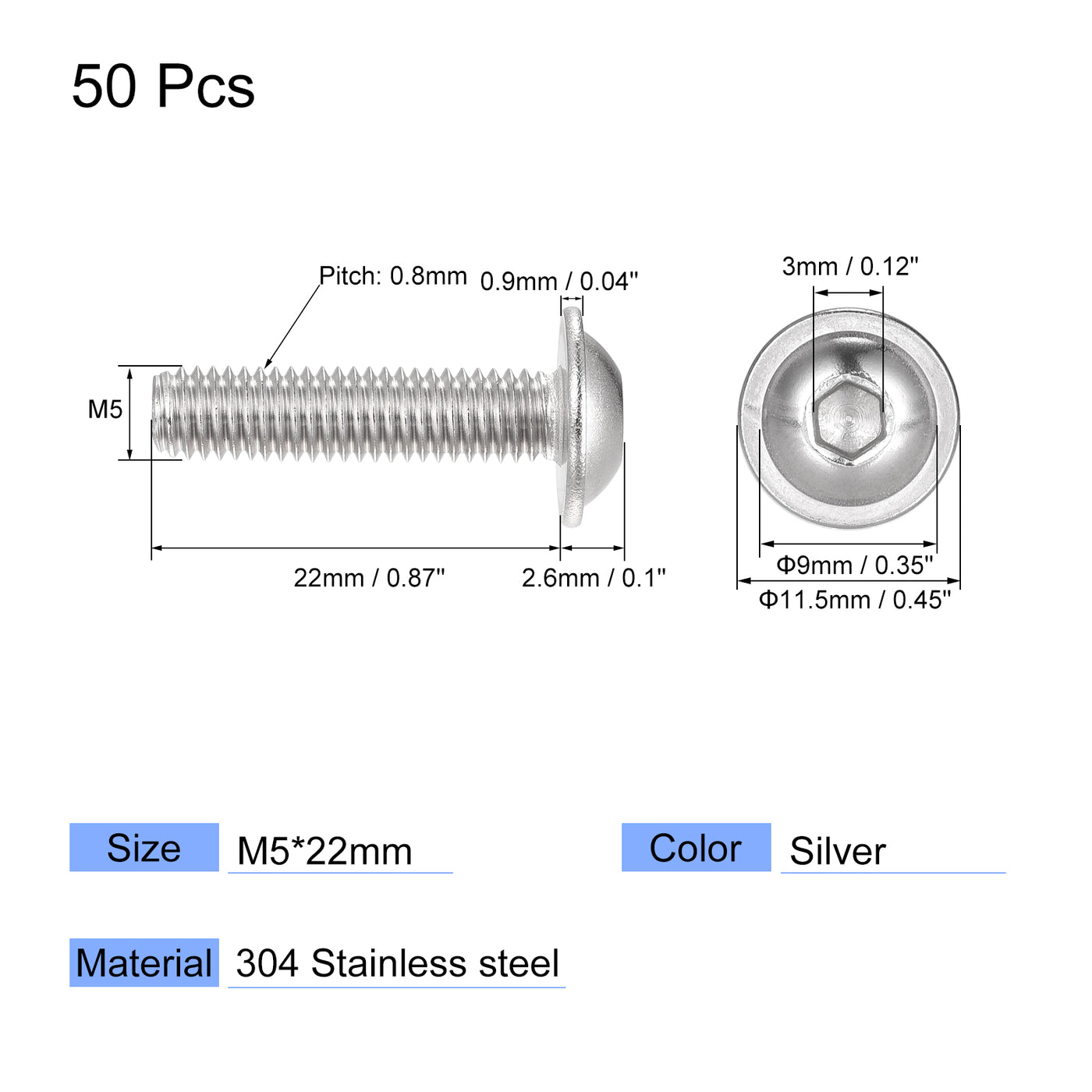 uxcell 304 Stainless Steel Flanged Button Head Socket Cap Screws