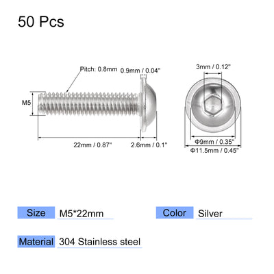 Harfington 304 Stainless Steel Flanged Button Head Socket Cap Screws