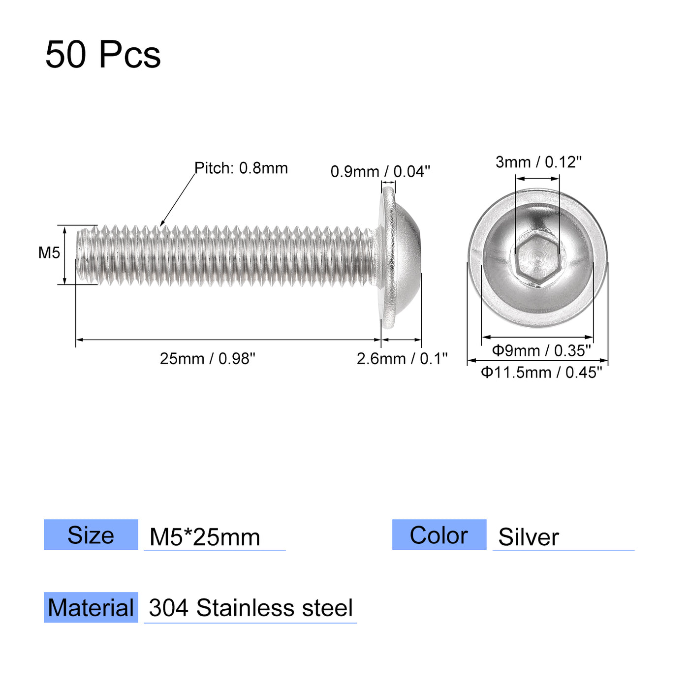 uxcell 304 Stainless Steel Flanged Button Head Socket Cap Screws