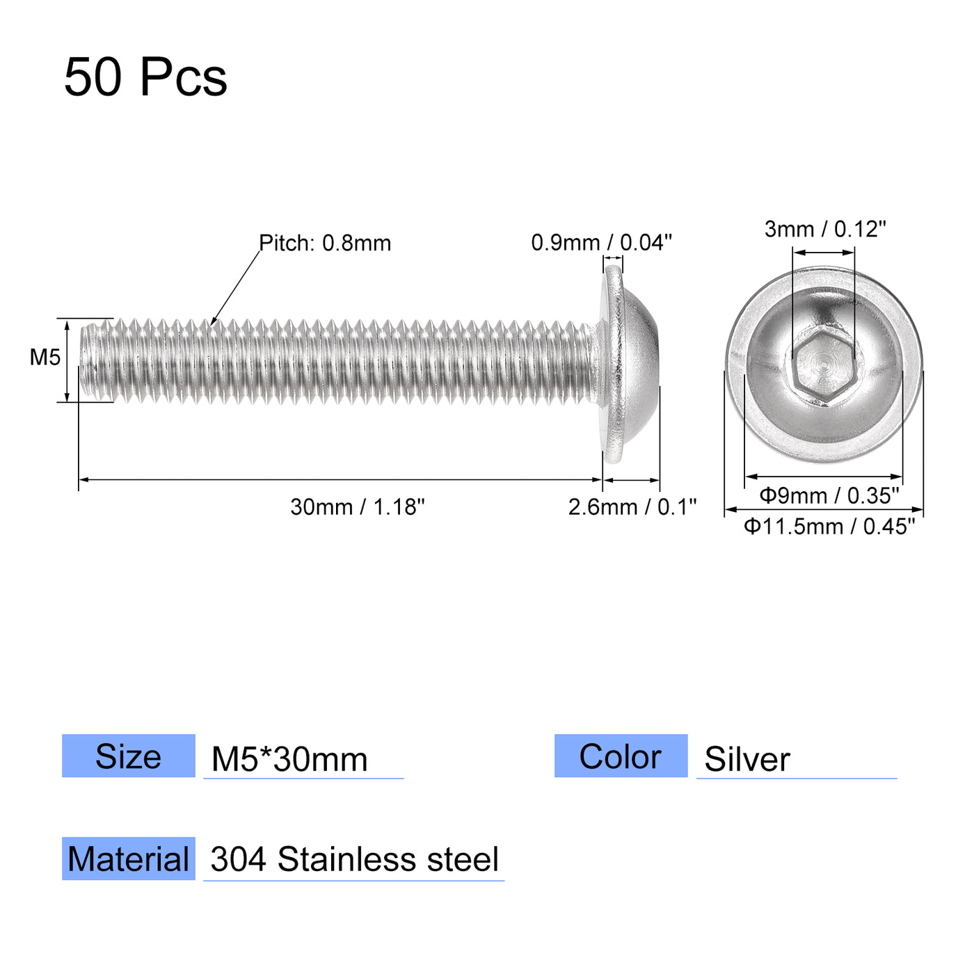 uxcell 304 Stainless Steel Flanged Button Head Socket Cap Screws