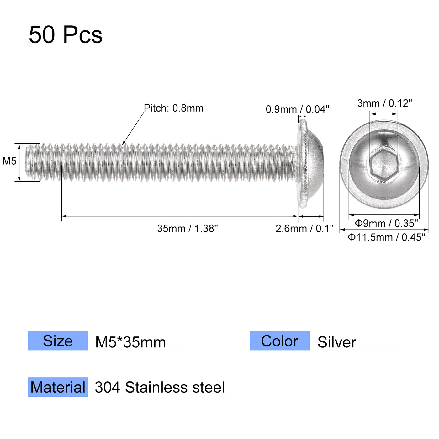 uxcell 304 Stainless Steel Flanged Button Head Socket Cap Screws
