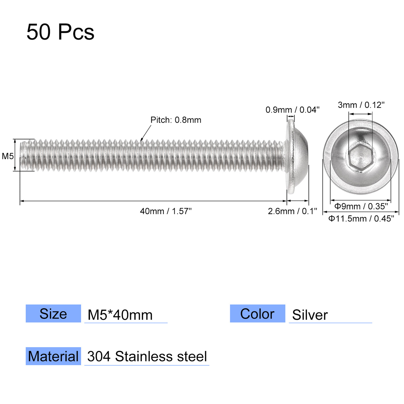 uxcell 304 Stainless Steel Flanged Button Head Socket Cap Screws