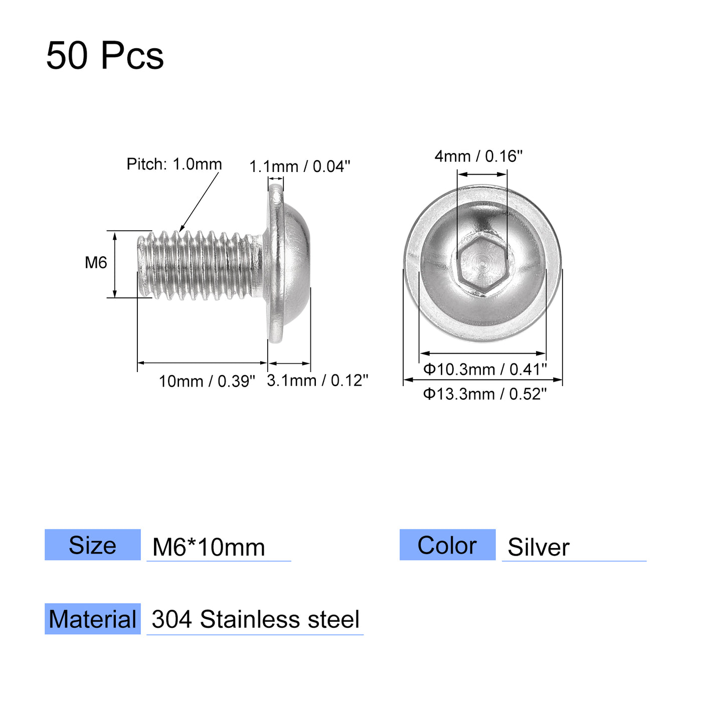 uxcell 304 Stainless Steel Flanged Button Head Socket Cap Screws