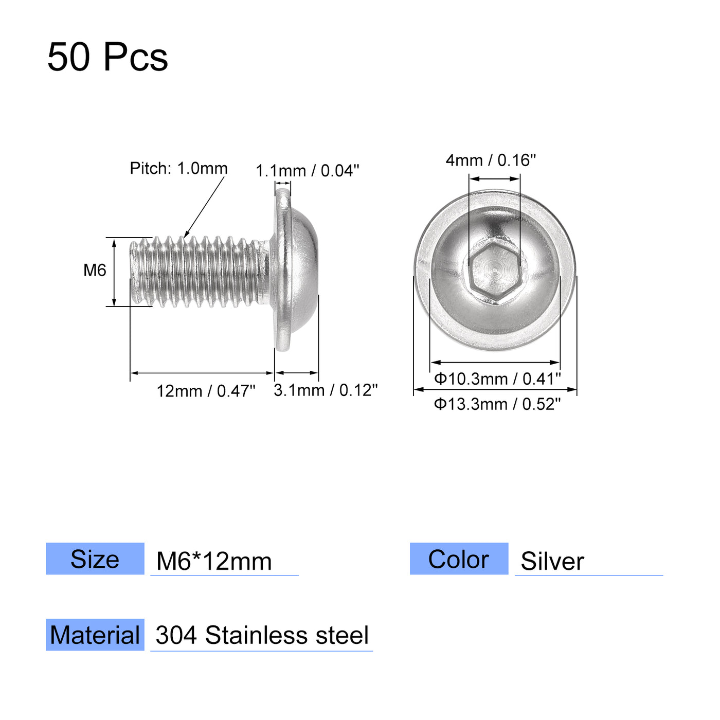 uxcell 304 Stainless Steel Flanged Button Head Socket Cap Screws