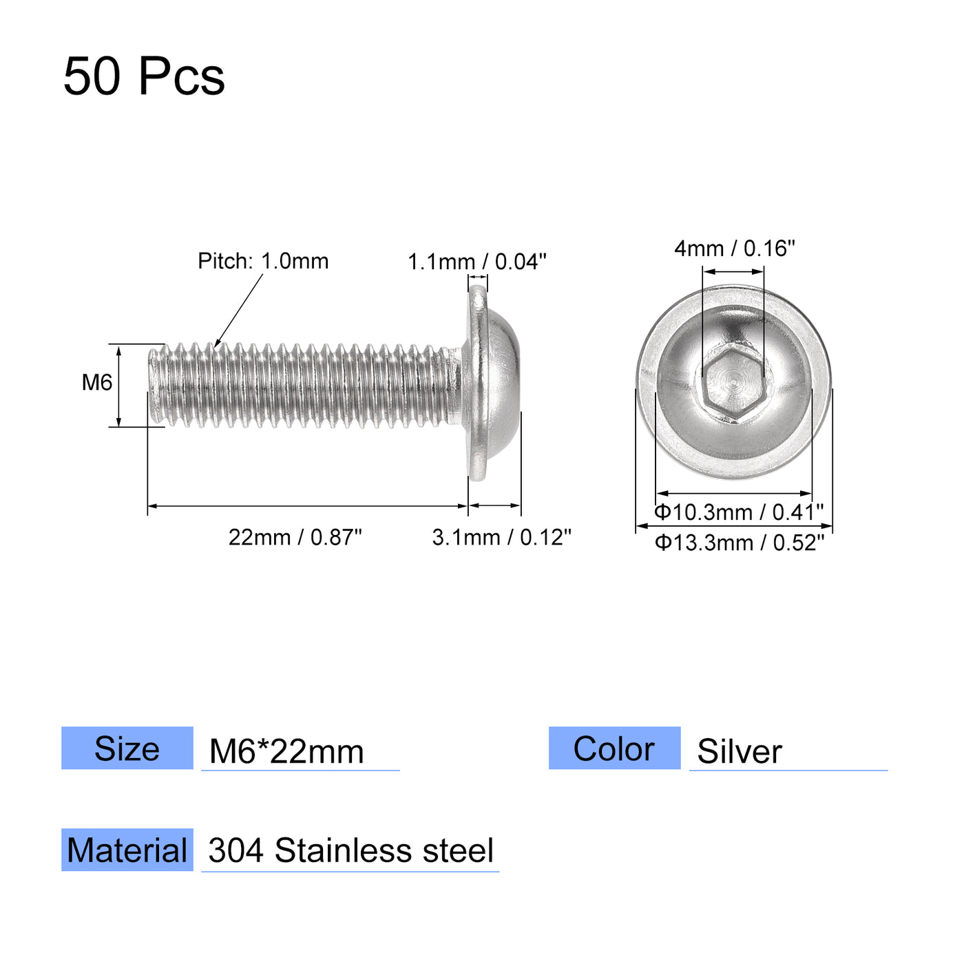 uxcell 304 Stainless Steel Flanged Button Head Socket Cap Screws