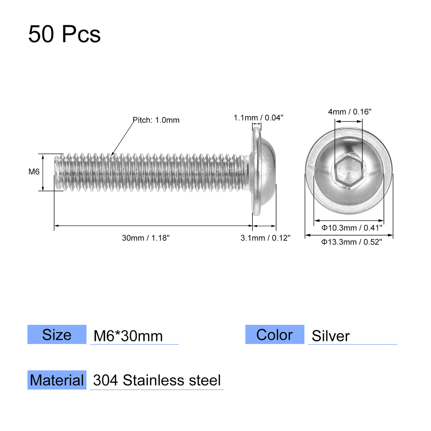 uxcell 304 Stainless Steel Flanged Button Head Socket Cap Screws