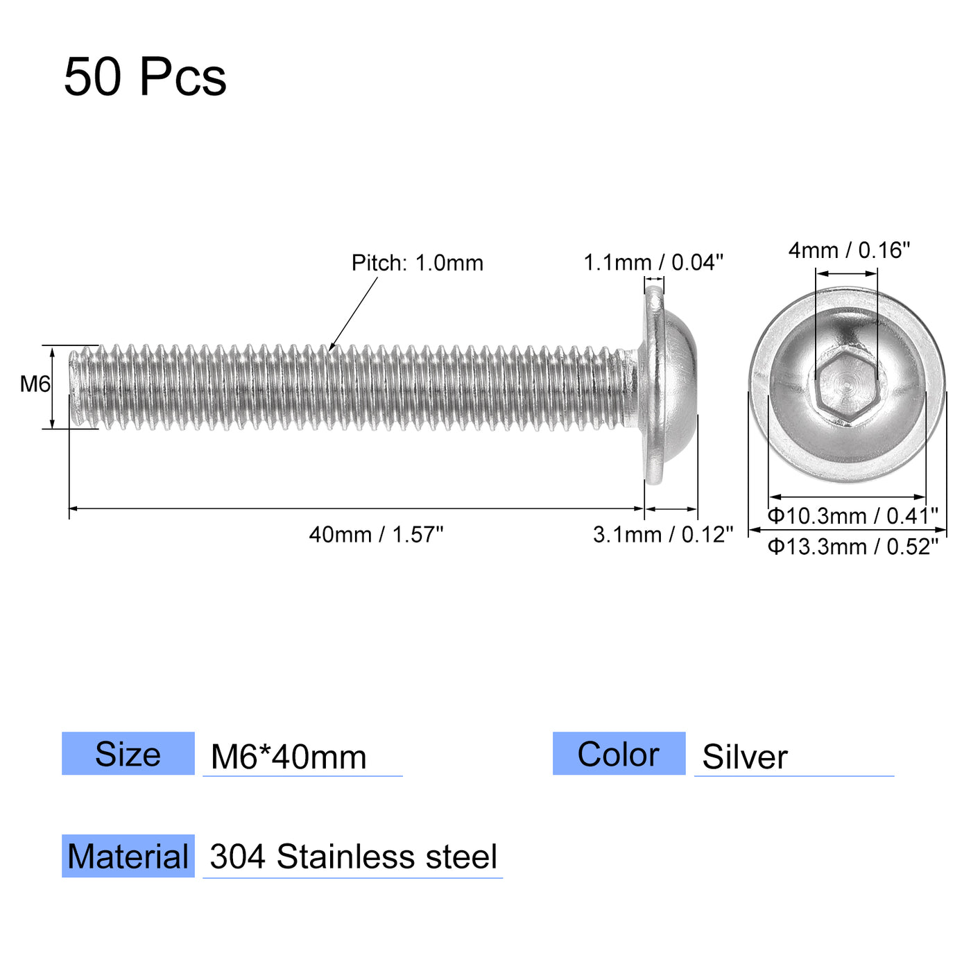 uxcell 304 Stainless Steel Flanged Button Head Socket Cap Screws