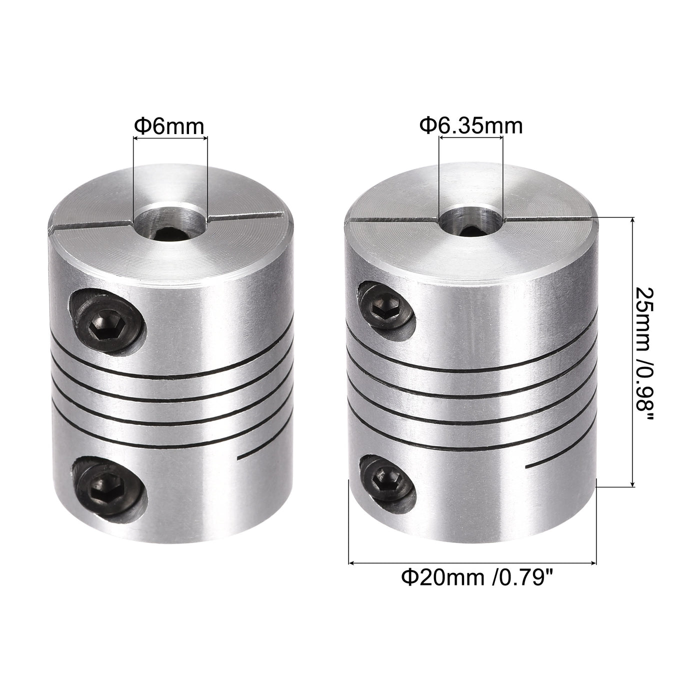 Harfington 2PCS Motor Shaft 6mm to 6.35mm Helical Beam Coupler Coupling 20mm Dia 25mm Long