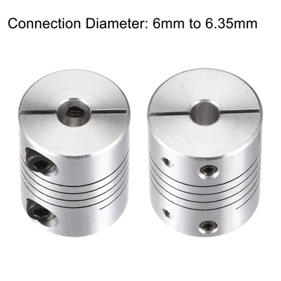 Harfington 2PCS Motor Shaft 6mm to 6.35mm Helical Beam Coupler Coupling 20mm Dia 25mm Long