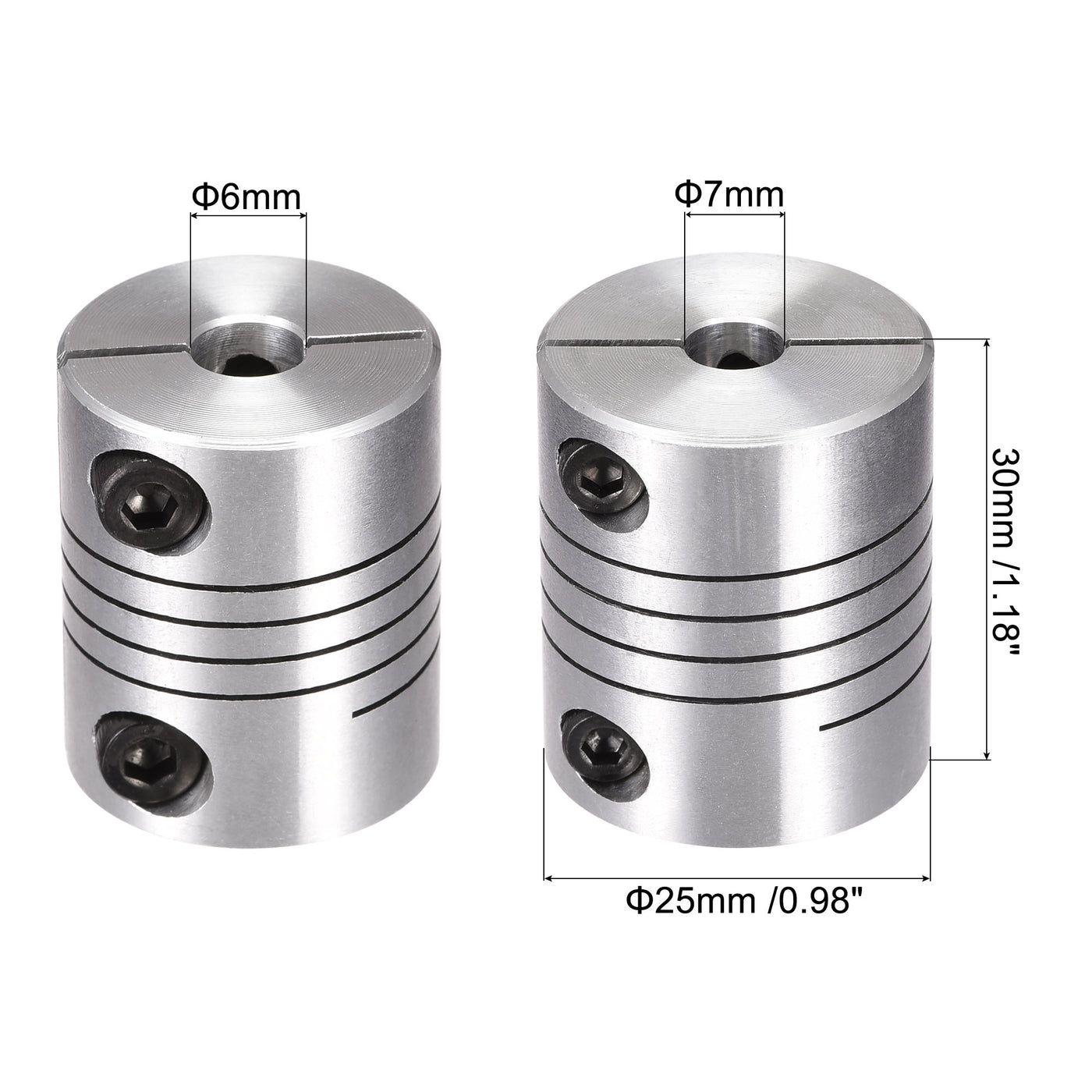 Harfington Motor Shaft 6mm to 7mm Helical Beam Coupler Coupling 25mm Dia 30mm Length