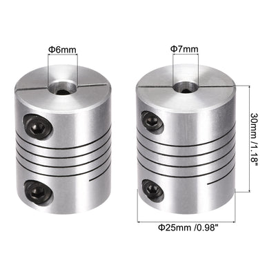 Harfington Motor Shaft 6mm to 7mm Helical Beam Coupler Coupling 25mm Dia 30mm Length