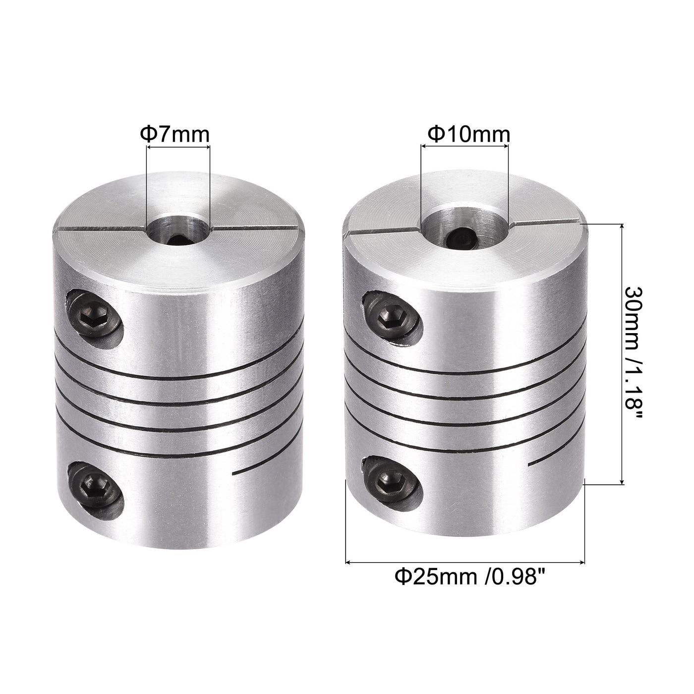 Harfington 2PCS Motor Shaft 7mm to 10mm Helical Beam Coupler Coupling 25mm Dia 30mm Length