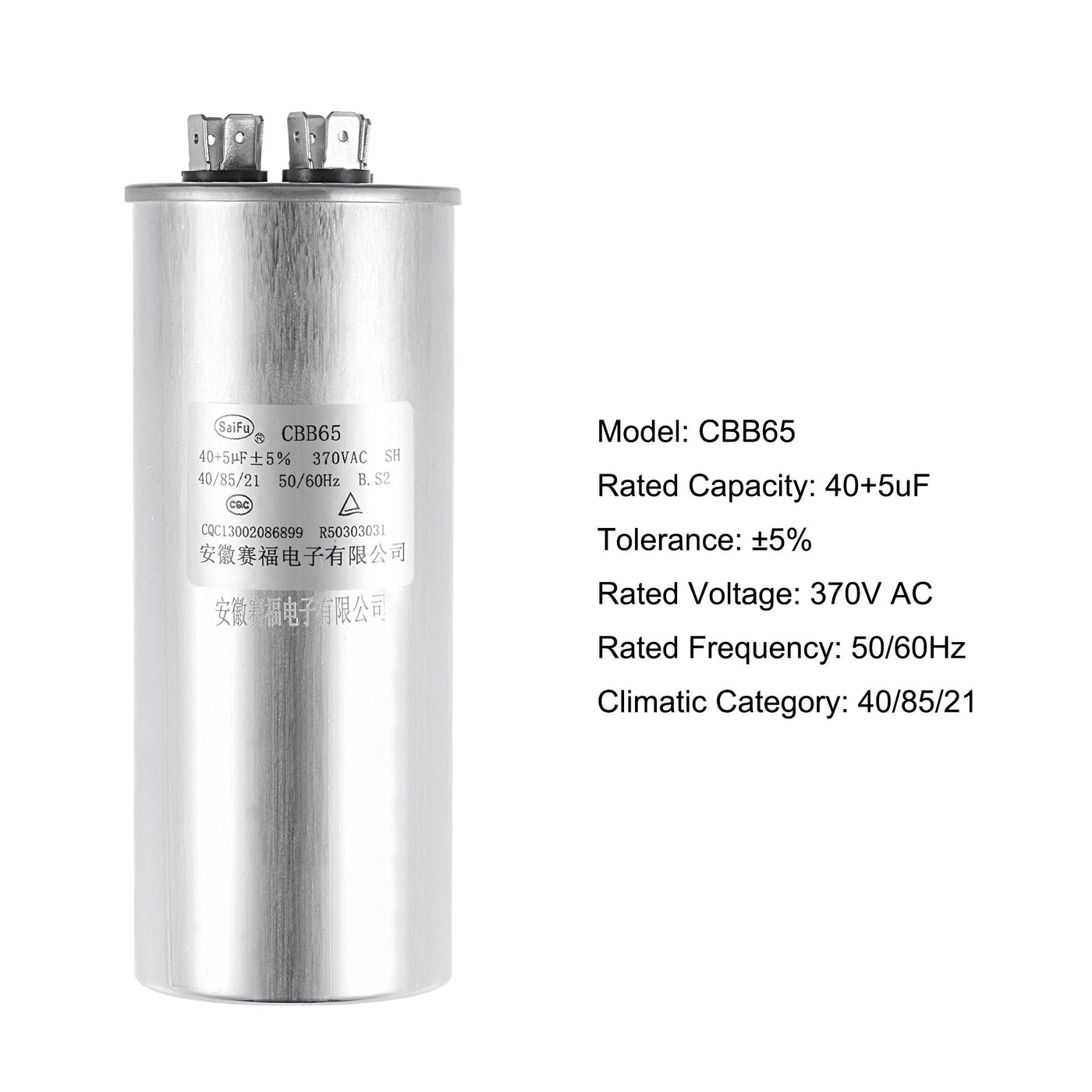 uxcell Uxcell Dual Run Capacitor Round CBB65 40/5uF MFD 370V AC 40/85/21 Aluminum Case for Air Conditioner Compressor Motor Heat Pump Condenser