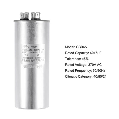 Harfington Uxcell Dual Run Capacitor Round CBB65 40/5uF MFD 370V AC 40/85/21 Aluminum Case for Air Conditioner Compressor Motor Heat Pump Condenser