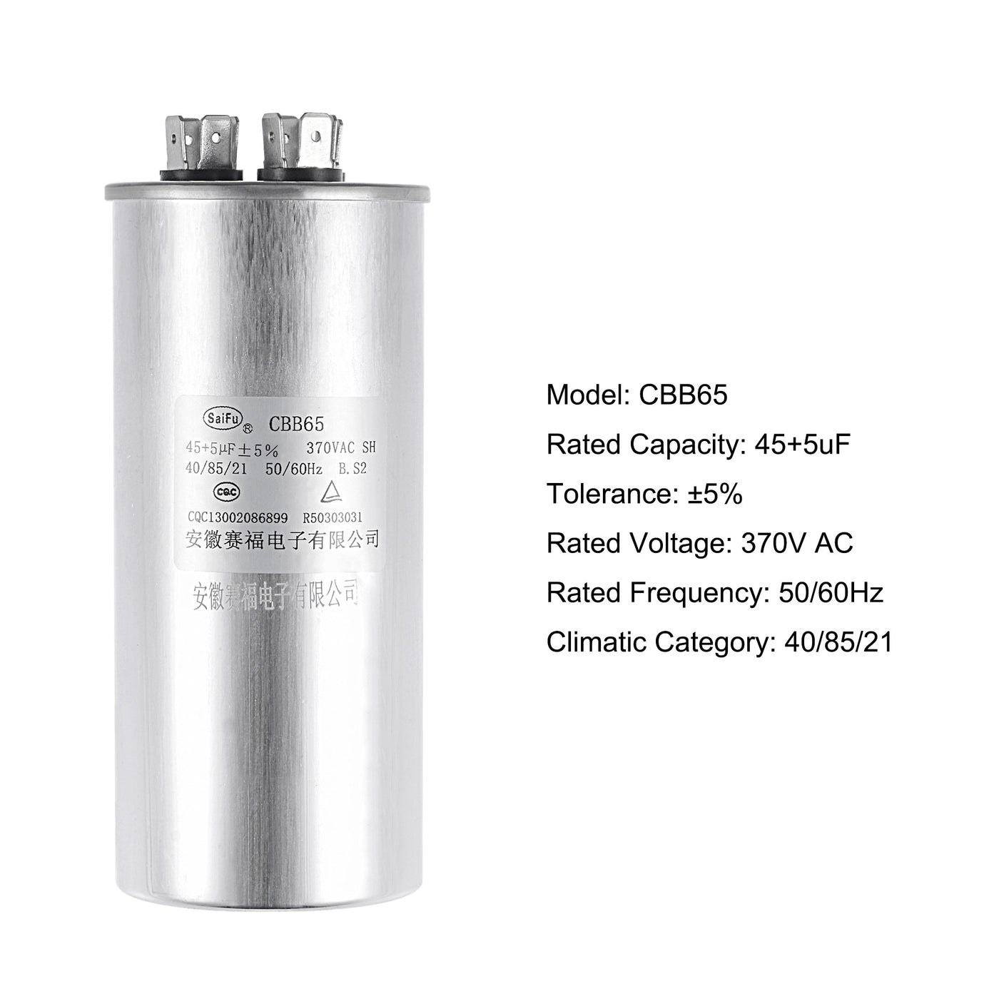 uxcell Uxcell Dual Run Capacitor Round CBB65 45/5uF MFD 370V AC 40/85/21 Aluminum Case for Air Conditioner Compressor Motor Heat Pump Condenser