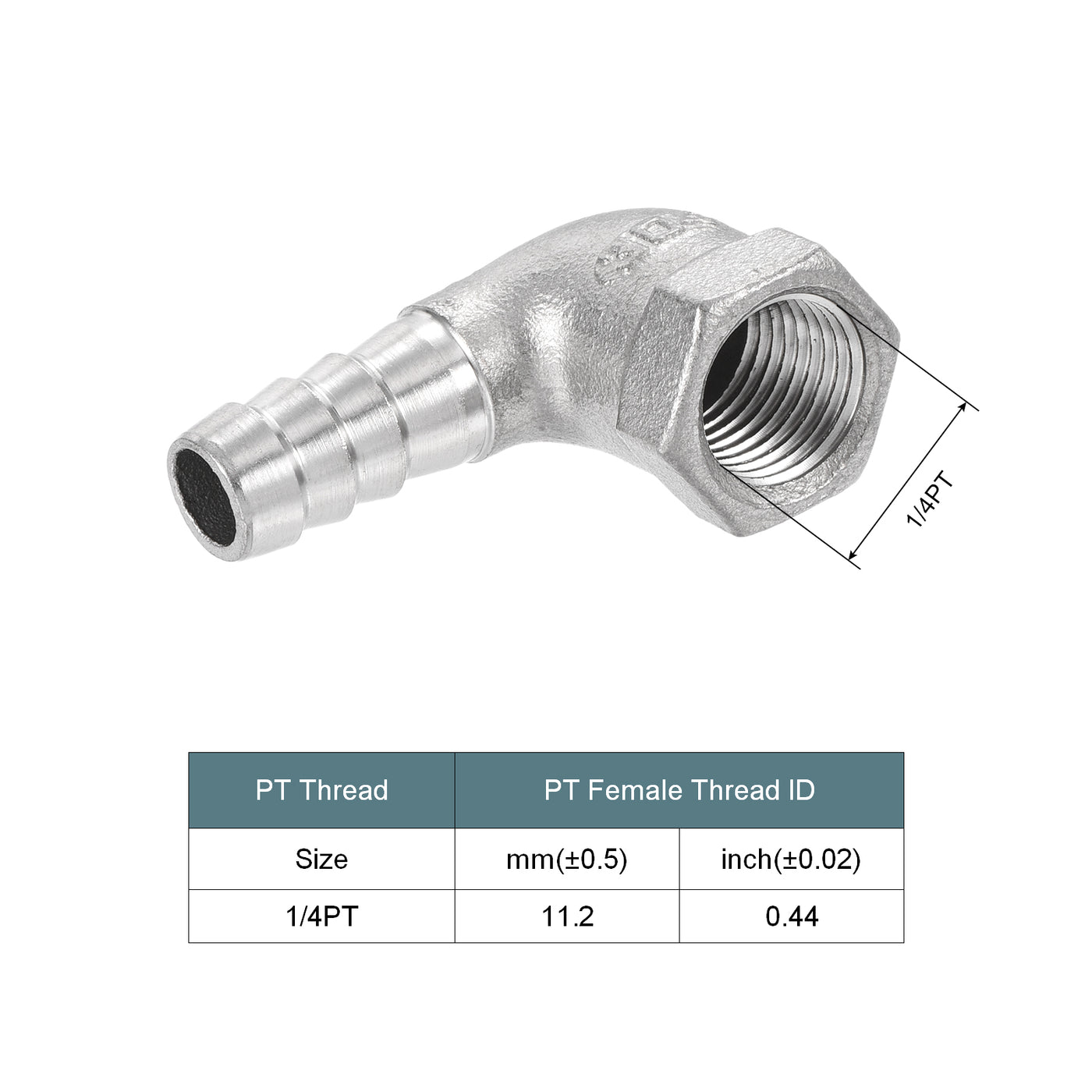 Harfington 304 Stainless Steel Hose Barb Fitting Elbow 10mm x 1/4PT Female Thread Right Angle Pipe Connector with Hose Clamp 1 Set