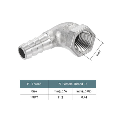 Harfington 304 Stainless Steel Hose Barb Fitting Elbow 10mm x 1/4PT Female Thread Right Angle Pipe Connector with Hose Clamp 1 Set