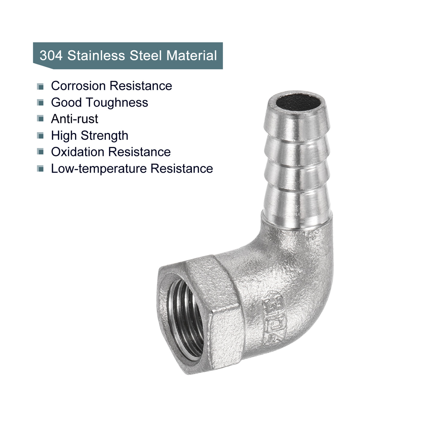 Harfington 304 Stainless Steel Hose Barb Fitting Elbow 10mm x 1/4PT Female Thread Right Angle Pipe Connector with Hose Clamp 1 Set