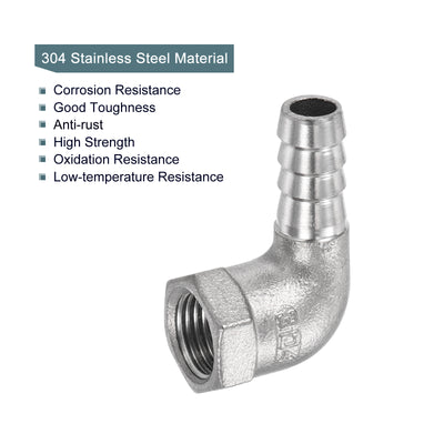 Harfington 304 Stainless Steel Hose Barb Fitting Elbow 10mm x 1/4PT Female Thread Right Angle Pipe Connector with Hose Clamp 1 Set
