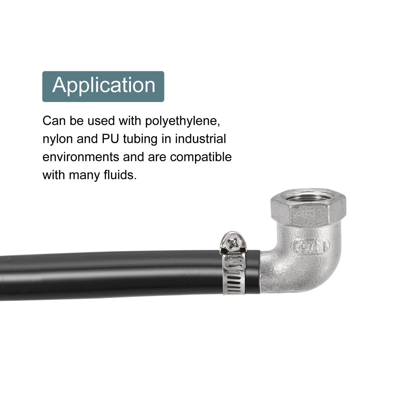 Harfington 304 Stainless Steel Hose Barb Fitting Elbow 10mm x 1/4PT Female Thread Right Angle Pipe Connector with Hose Clamp 1 Set