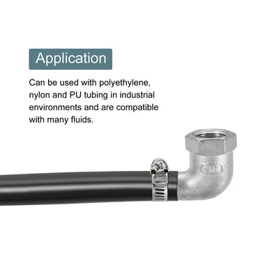 Harfington 304 Stainless Steel Hose Barb Fitting Elbow 10mm x 1/4PT Female Thread Right Angle Pipe Connector with Hose Clamp 1 Set