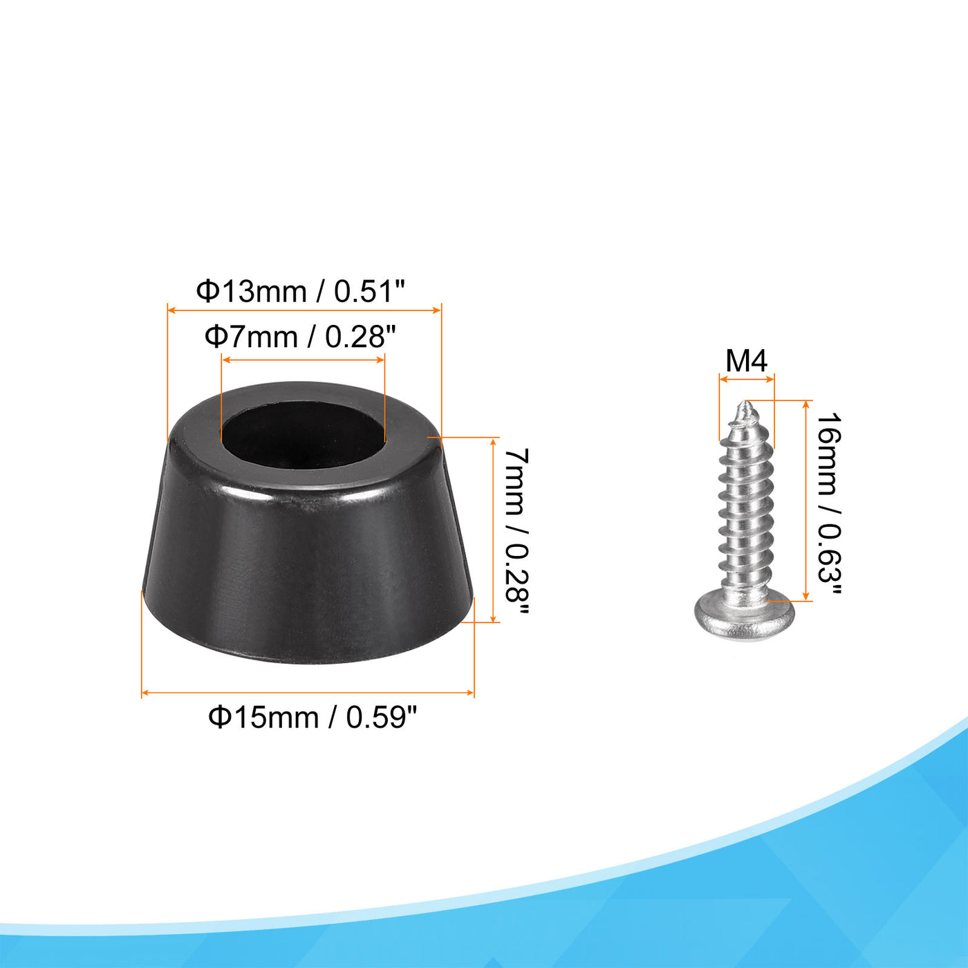 uxcell Uxcell 15mm W x 7mm H Rubber Bumper Feet, Stainless Steel Screws and Washer 12pcs