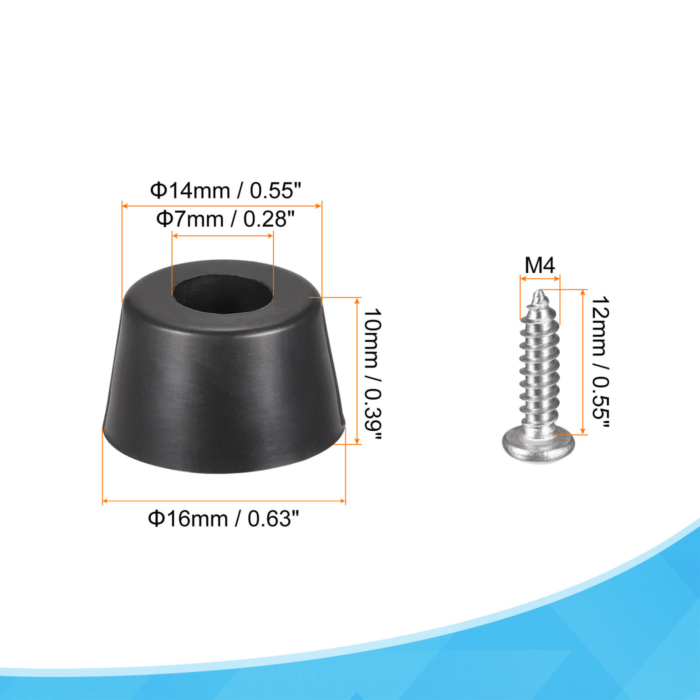 uxcell Uxcell 16mm W x 10mm H Rubber Bumper Feet, Stainless Steel Screws and Washer 24pcs