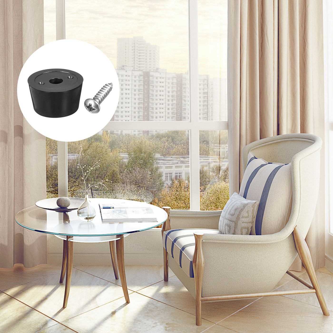 uxcell Uxcell 16mm W x 10mm H Rubber Bumper Feet, Stainless Steel Screws and Washer 24pcs