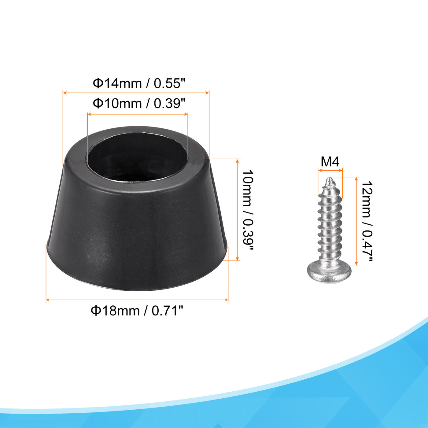 uxcell Uxcell 18mm W x 10mm H Rubber Bumper Feet, Stainless Steel Screws and Washer 50pcs