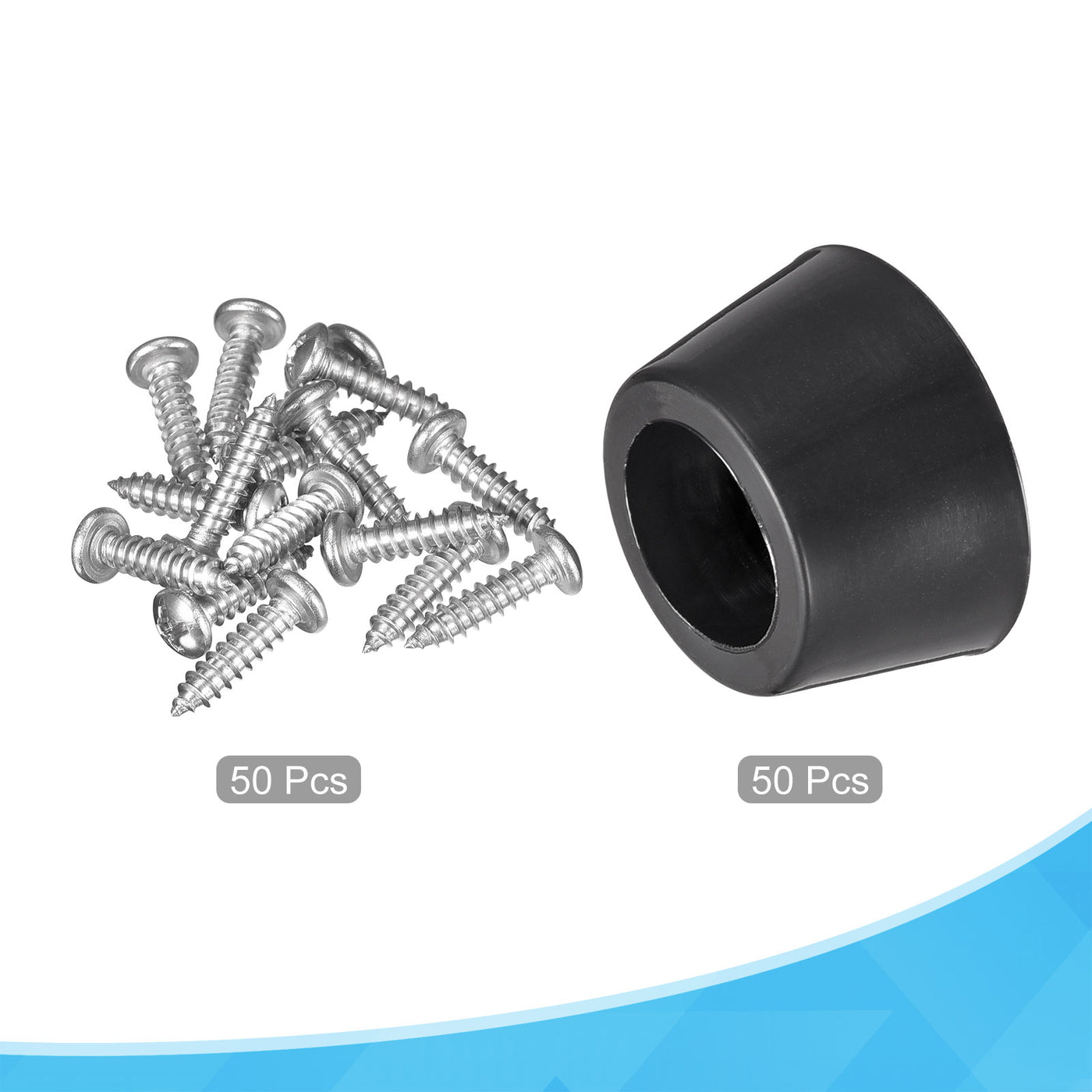 uxcell Uxcell 18mm W x 10mm H Rubber Bumper Feet, Stainless Steel Screws and Washer 50pcs