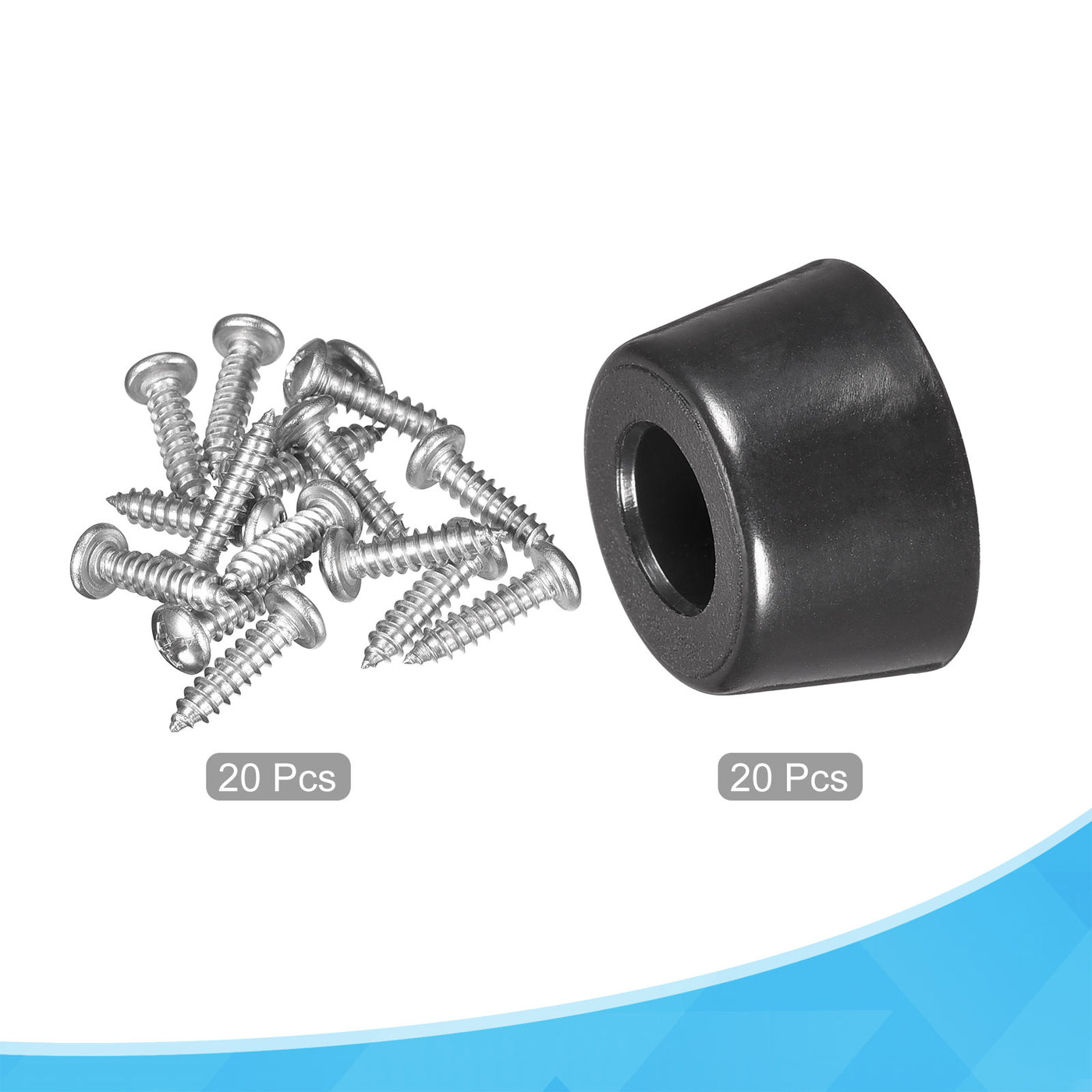 uxcell Uxcell 20mm W x 10mm H Rubber Bumper Feet, Stainless Steel Screws and Washer 20pcs