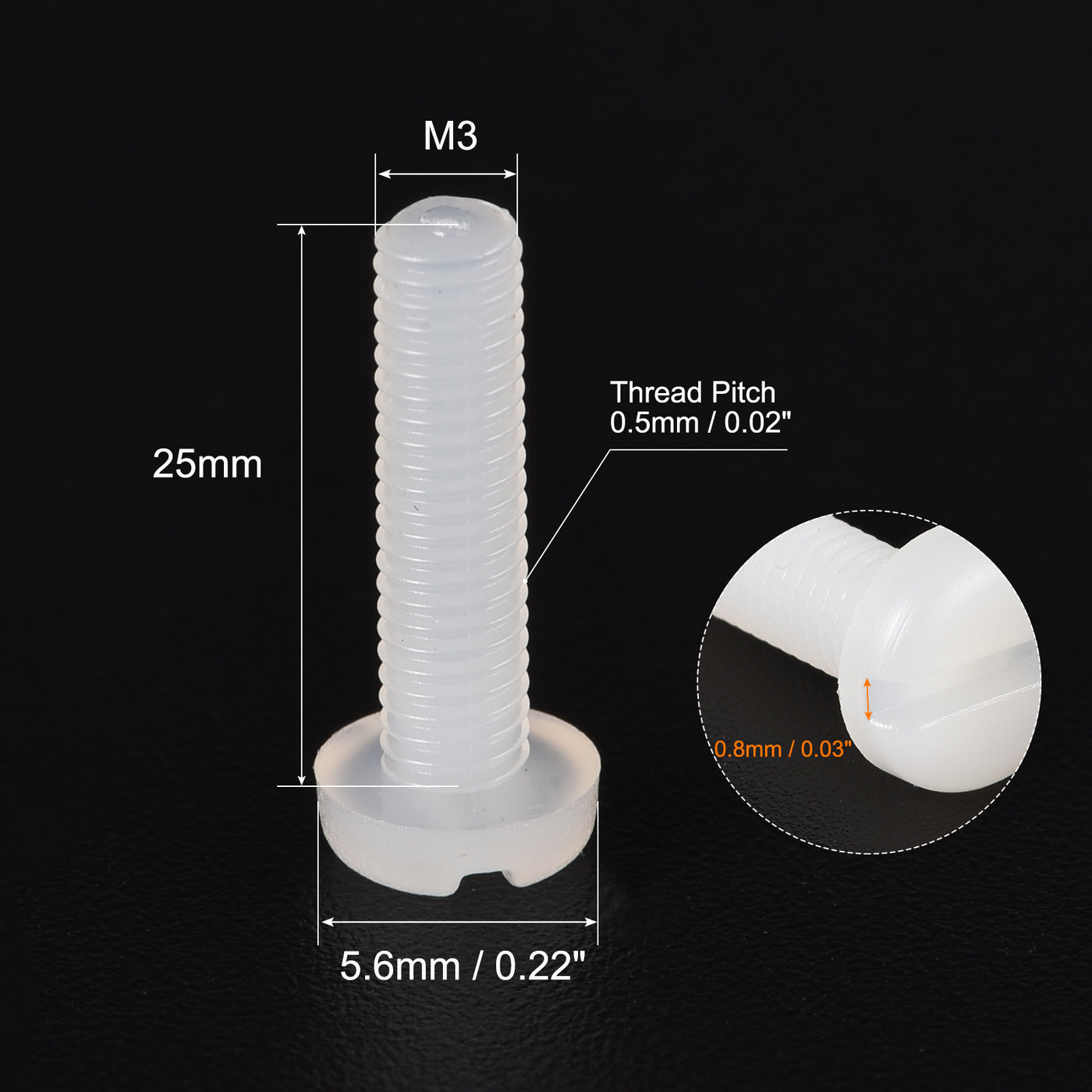 uxcell Uxcell M3 x 25mm Nylon Machine Screws, Pan Head Slotted Screw Fasteners, 40pcs