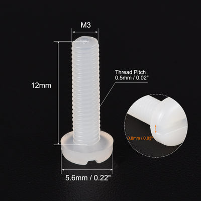 Harfington Uxcell M3 x 12mm Nylon Machine Screws, Pan Head Slotted Screw Fasteners, 20pcs