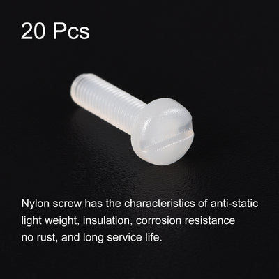 Harfington Uxcell M3 x 12mm Nylon Machine Screws, Pan Head Slotted Screw Fasteners, 20pcs