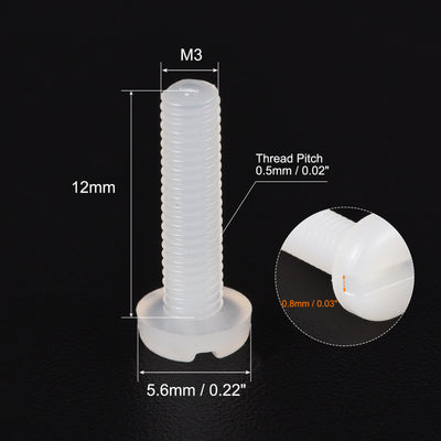 Harfington Uxcell M3 x 12mm Nylon Machine Screws, Pan Head Slotted Screw Fasteners, 40pcs