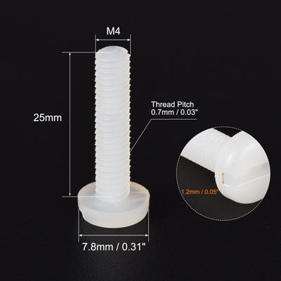 Harfington Uxcell M4 x 25mm Nylon Machine Screws, Pan Head Slotted Screw Fasteners, 20pcs