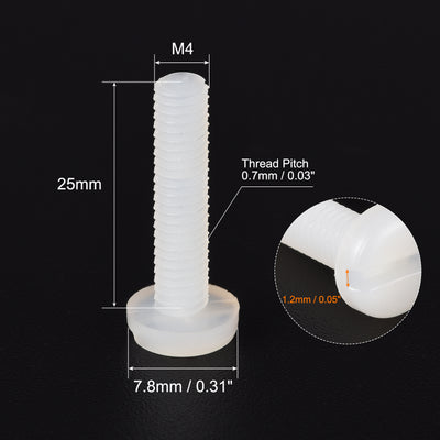 Harfington Uxcell M4 x 25mm Nylon Machine Screws, Pan Head Slotted Screw Fasteners, 40pcs