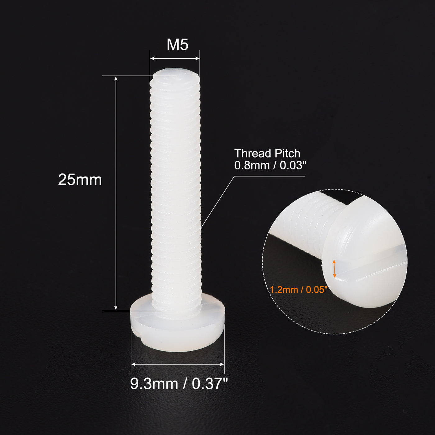 uxcell Uxcell M5 x 25mm Nylon Machine Screws, Pan Head Slotted Screw Fasteners, 20pcs