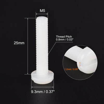 Harfington Uxcell M5 x 25mm Nylon Machine Screws, Pan Head Slotted Screw Fasteners, 20pcs