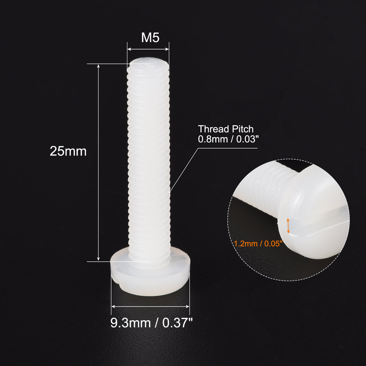 uxcell Uxcell M5 x 25mm Nylon Machine Screws, Pan Head Slotted Screw Fasteners, 40pcs