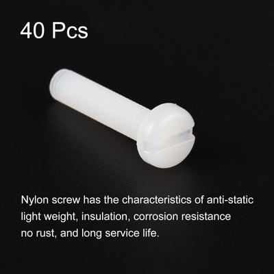 Harfington Uxcell M5 x 25mm Nylon Machine Screws, Pan Head Slotted Screw Fasteners, 40pcs