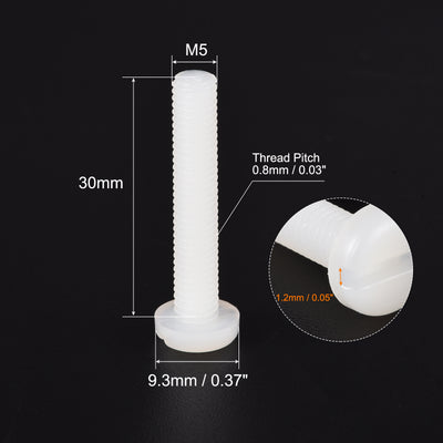 Harfington Uxcell M5 x 30mm Nylon Machine Screws, Pan Head Slotted Screw Fasteners, 40pcs