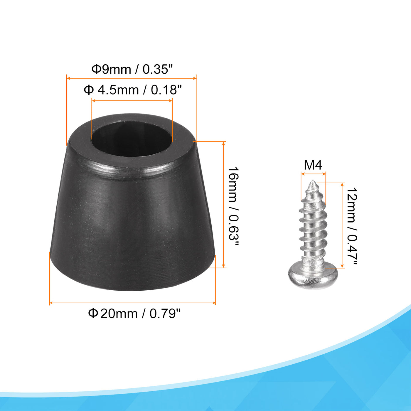 uxcell Uxcell 20mm W x 11mm H Rubber Bumper Feet, Stainless Steel Screws and Washer 8pcs