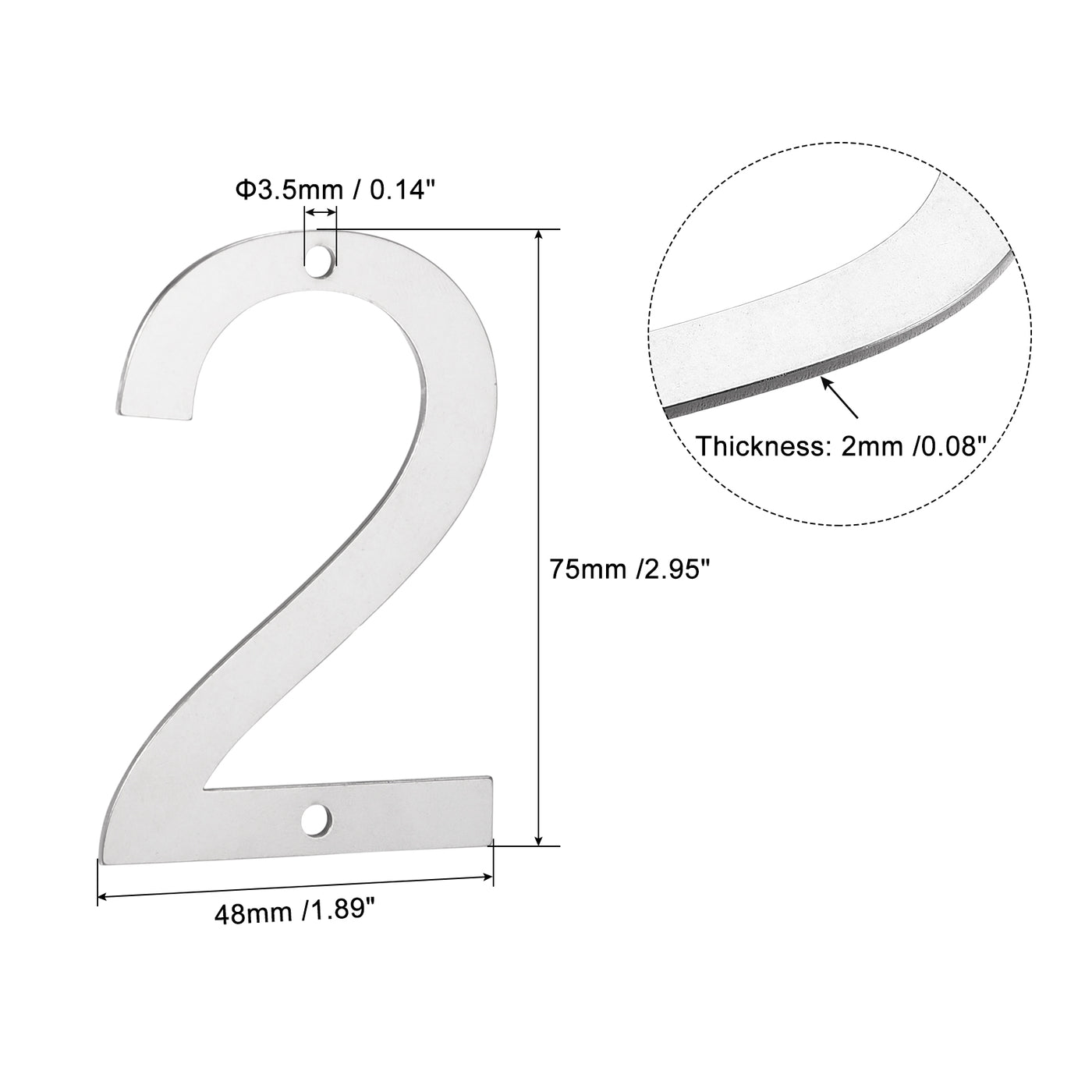 Harfington 3 Inch 304 Stainless Steel House Number Polishing for Door Mailbox(Number 2)