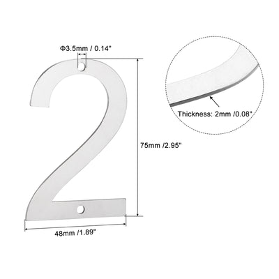 Harfington 3 Inch 304 Stainless Steel House Number Polishing for Door Mailbox(Number 2)