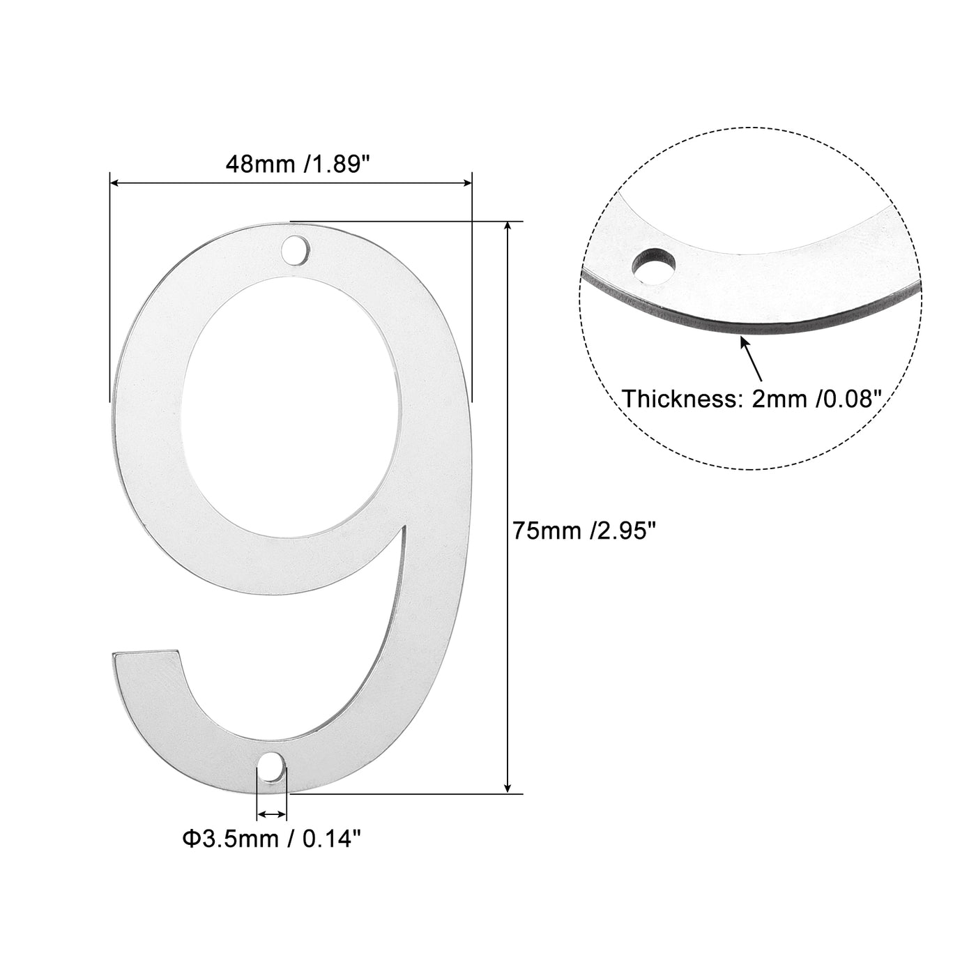 Harfington 3 Inch 304 Stainless Steel House Number Polishing for Door Mailbox(Number 9)