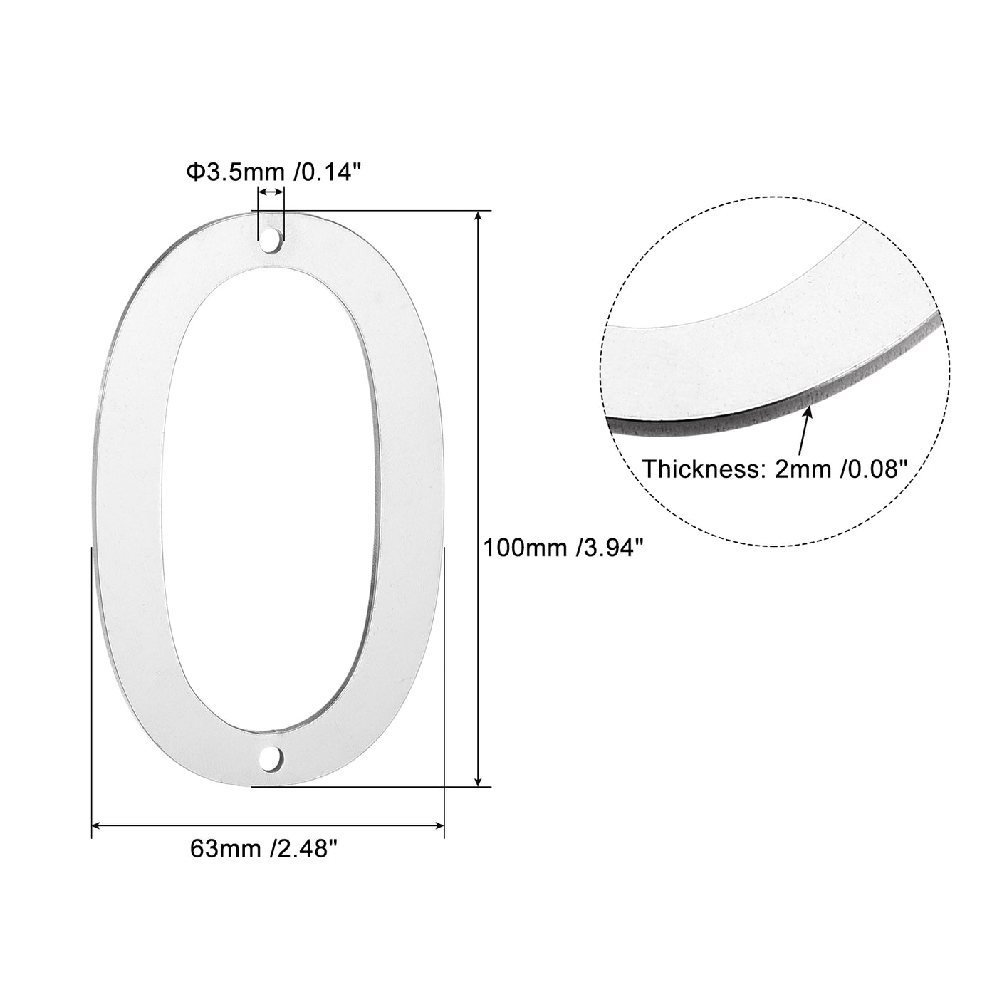 Harfington 4 Inch 304 Stainless Steel House Number Polishing for Door Mailbox(Number 0)
