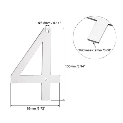 Harfington 4 Inch 304 Stainless Steel House Number Polishing for Door Mailbox(Number 4)