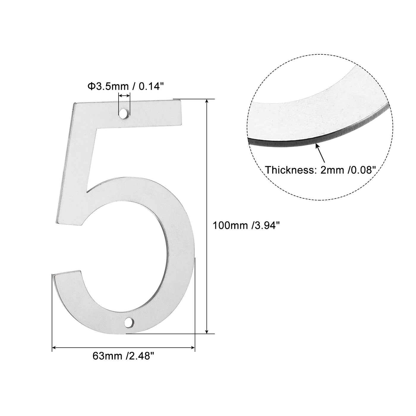 Harfington 4 Inch 304 Stainless Steel House Number Polishing for Door Mailbox(Number 5)